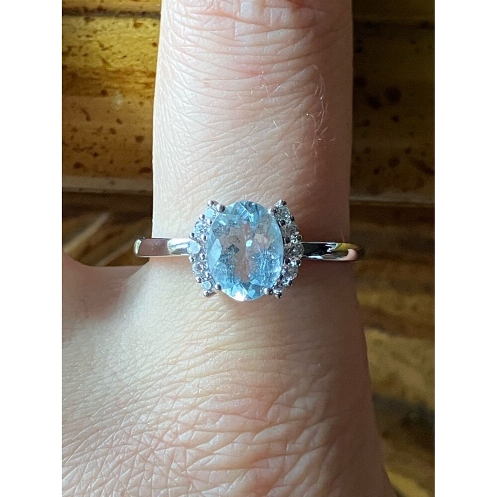 Natural Aquamarine Sterling Silver Ring Size 9.75